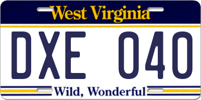 WV license plate DXE040
