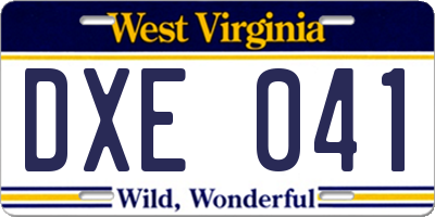 WV license plate DXE041