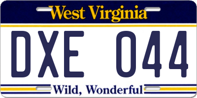 WV license plate DXE044