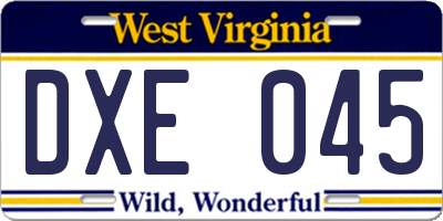 WV license plate DXE045
