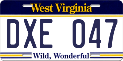 WV license plate DXE047
