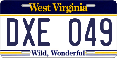 WV license plate DXE049
