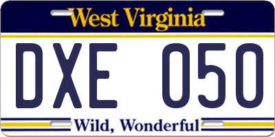 WV license plate DXE050