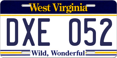 WV license plate DXE052