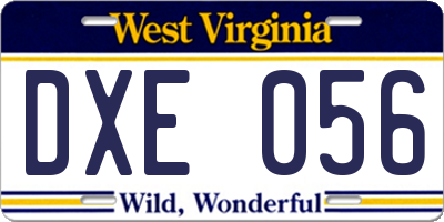 WV license plate DXE056