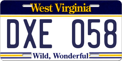 WV license plate DXE058