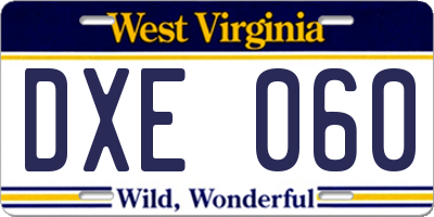 WV license plate DXE060