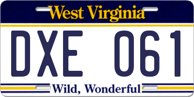 WV license plate DXE061
