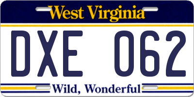 WV license plate DXE062