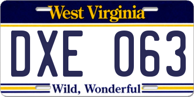 WV license plate DXE063