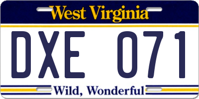 WV license plate DXE071