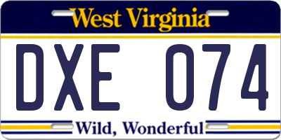 WV license plate DXE074