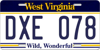 WV license plate DXE078