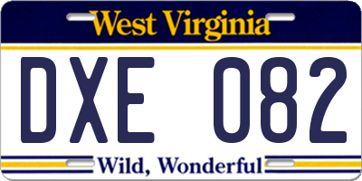 WV license plate DXE082