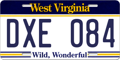 WV license plate DXE084
