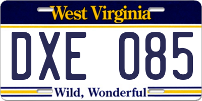 WV license plate DXE085