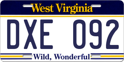 WV license plate DXE092