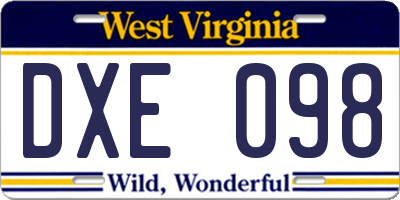 WV license plate DXE098