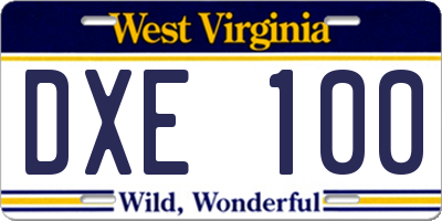 WV license plate DXE100