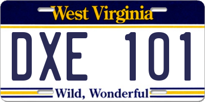 WV license plate DXE101