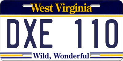 WV license plate DXE110