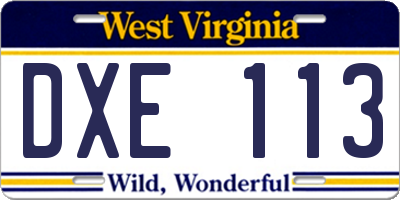WV license plate DXE113