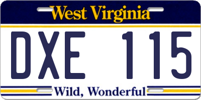 WV license plate DXE115