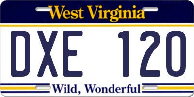 WV license plate DXE120