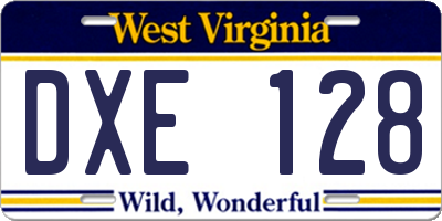 WV license plate DXE128