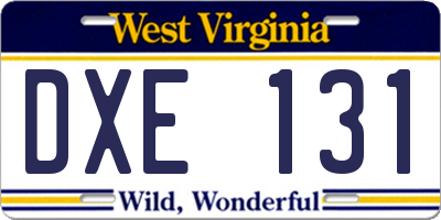 WV license plate DXE131