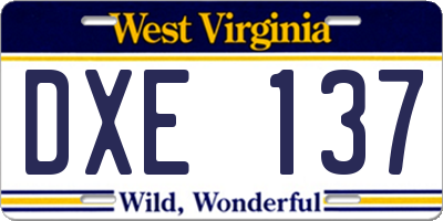 WV license plate DXE137