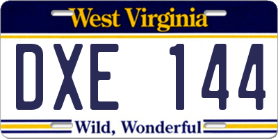 WV license plate DXE144