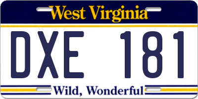 WV license plate DXE181