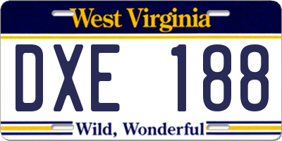 WV license plate DXE188