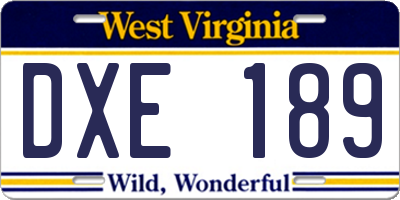 WV license plate DXE189