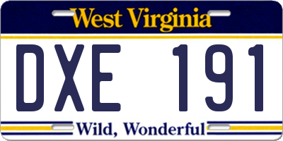 WV license plate DXE191