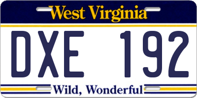 WV license plate DXE192