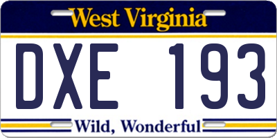 WV license plate DXE193