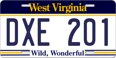 WV license plate DXE201