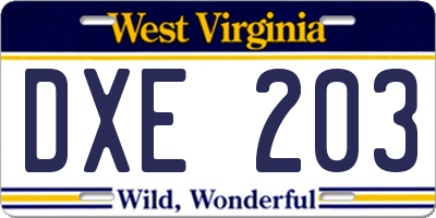 WV license plate DXE203