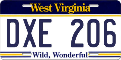 WV license plate DXE206