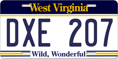 WV license plate DXE207