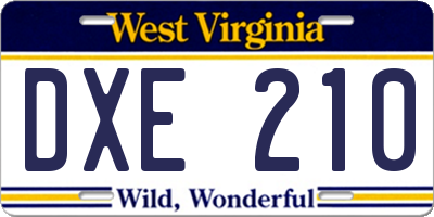 WV license plate DXE210