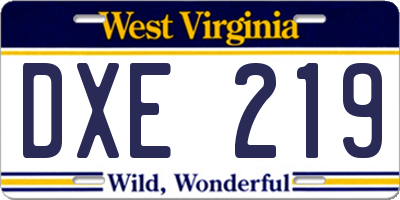 WV license plate DXE219