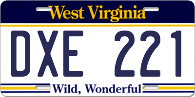 WV license plate DXE221