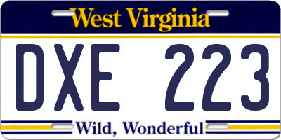 WV license plate DXE223