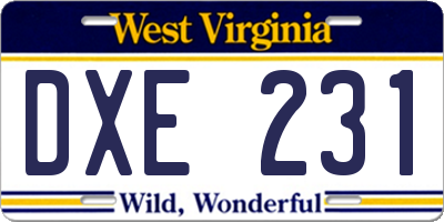WV license plate DXE231