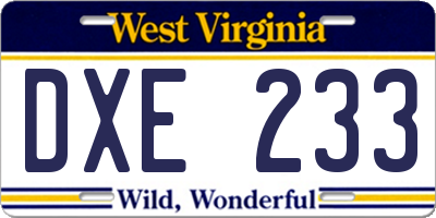 WV license plate DXE233