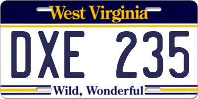 WV license plate DXE235