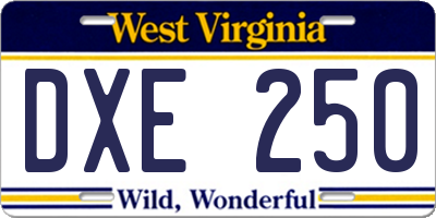 WV license plate DXE250